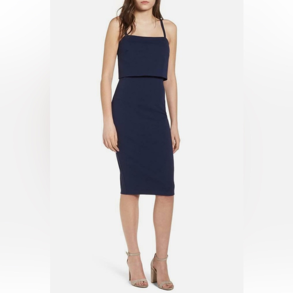 Soprano Popover Midi Body-Con Dress Sleeveless Midnight Navy Blue Size Medium